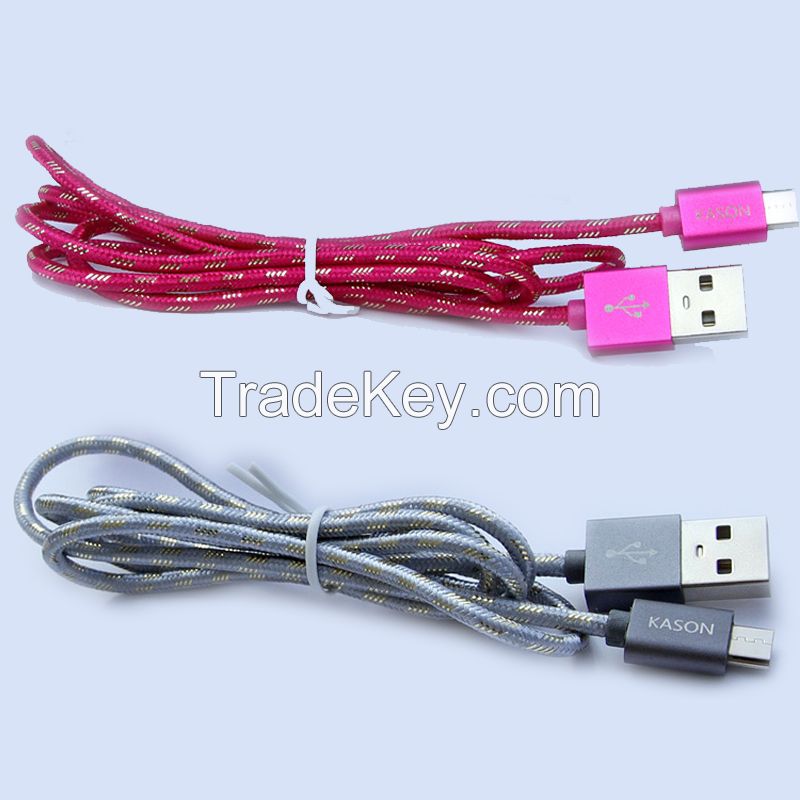 1M nylon braided data sync micro-USB charging cable for mobile phones