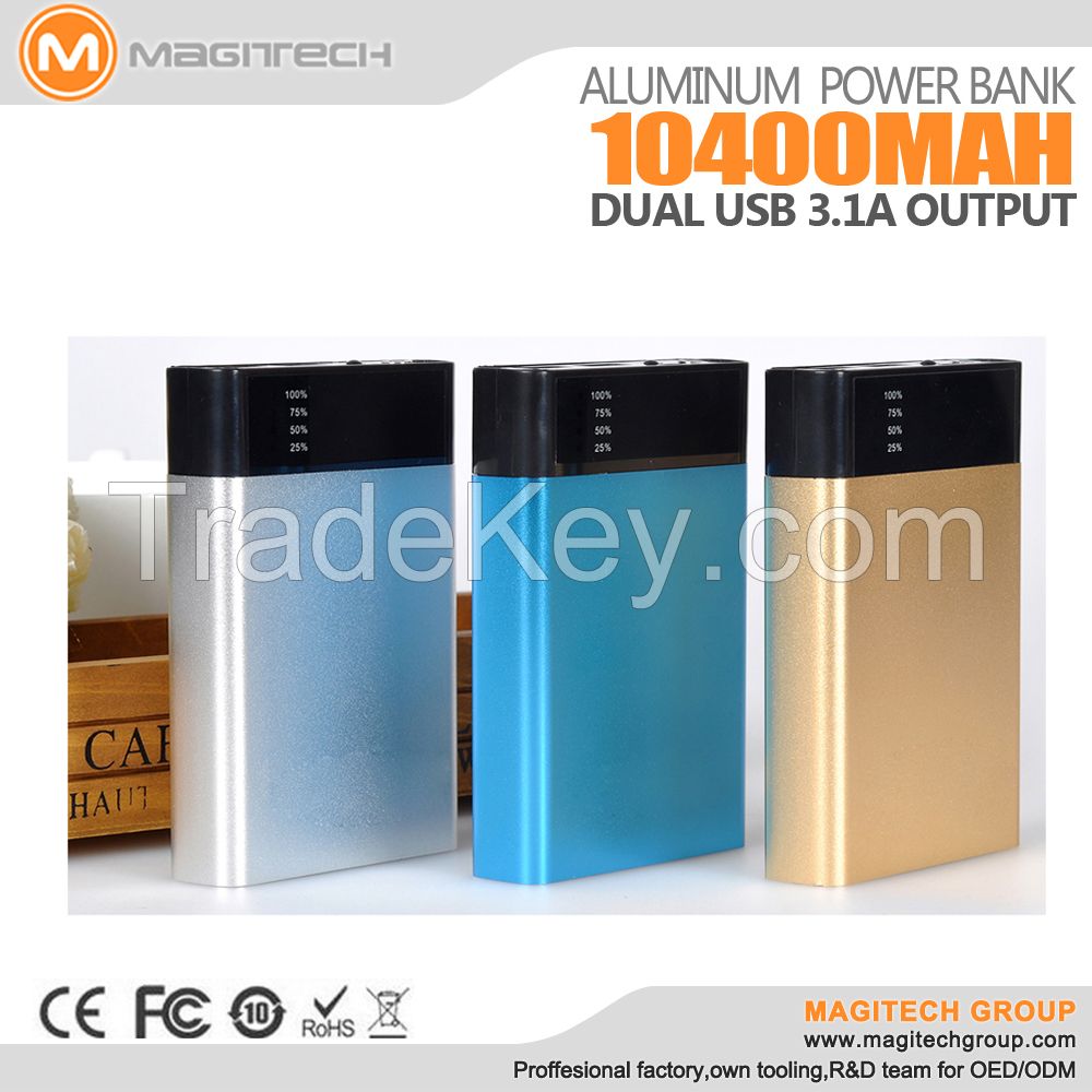 10400mAh power bank with LCD power display, bright illuminat