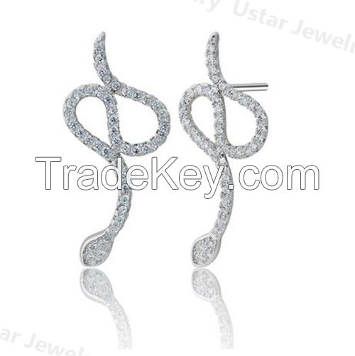 Snake Shape Lady S925 Sterling Silver Pendant Necklace with CZ