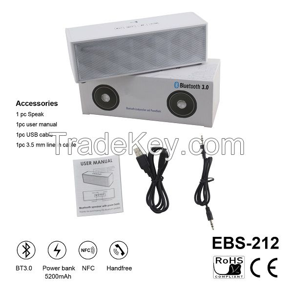 NFC Portable Mini Bluetooth Speaker EBS-212 with power bank Microphone and Double loudspeakers 