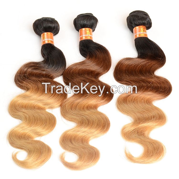 Body Colored Three Tone Ombre Brazilian Hair Weave Wet and Wavy