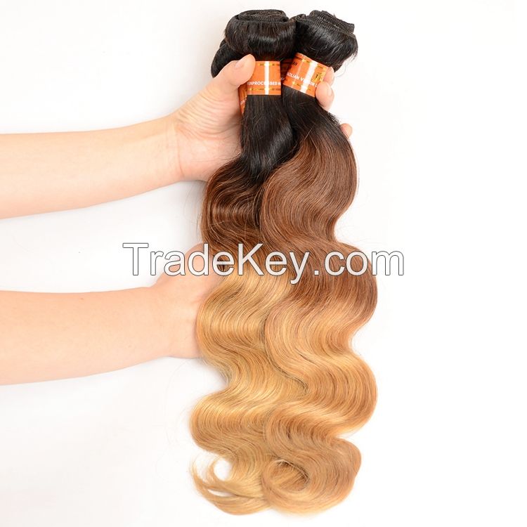 Body Colored Three Tone Ombre Brazilian Hair Weave Wet and Wavy