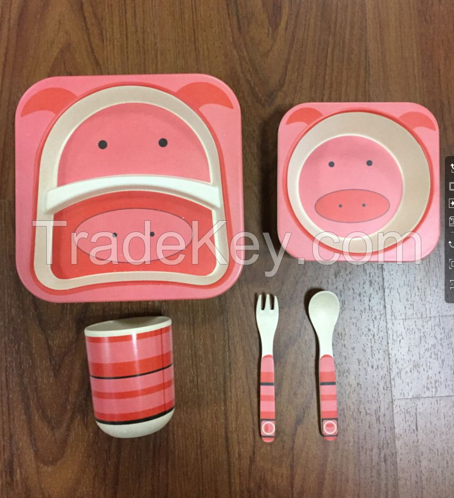 Promotional wholesale biodegradable bamboo fiber kids tableware sets