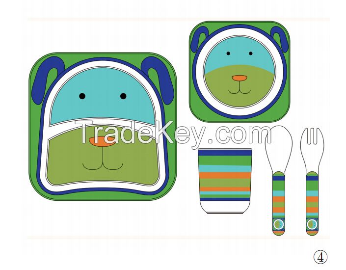 Promotional wholesale biodegradable bamboo fiber kids tableware sets