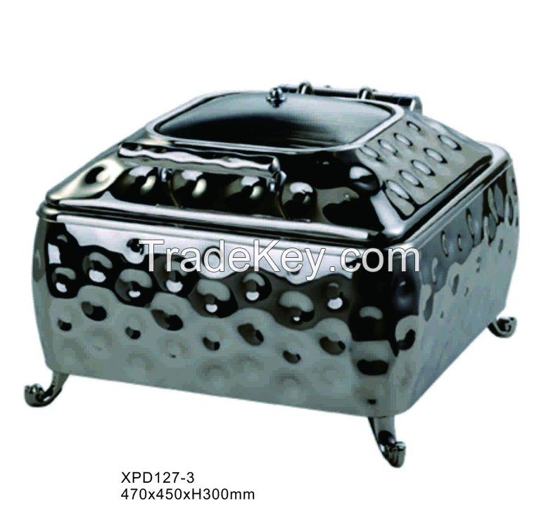 New Modern Hammered Square Stainless Chafing Dish Electric Heater Fuel