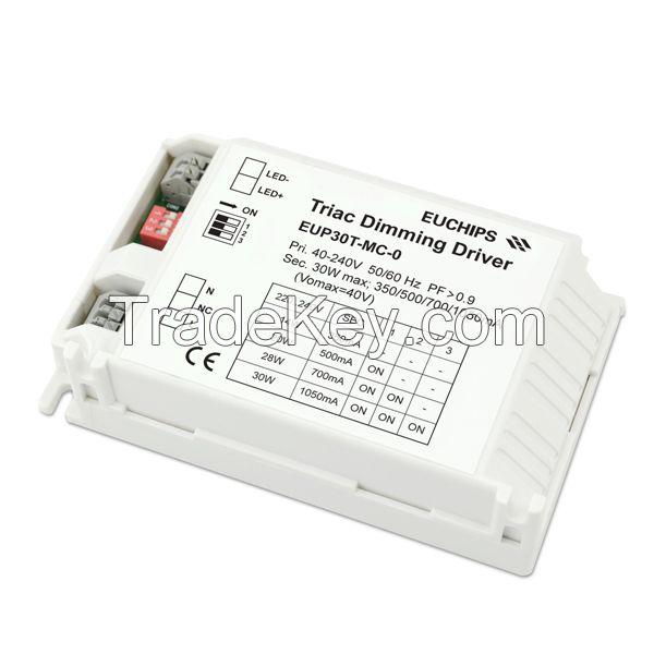 30W 350/500/700/1050mA 1 channel triac constant voltage led dimmable driver EUP30T-MC-0