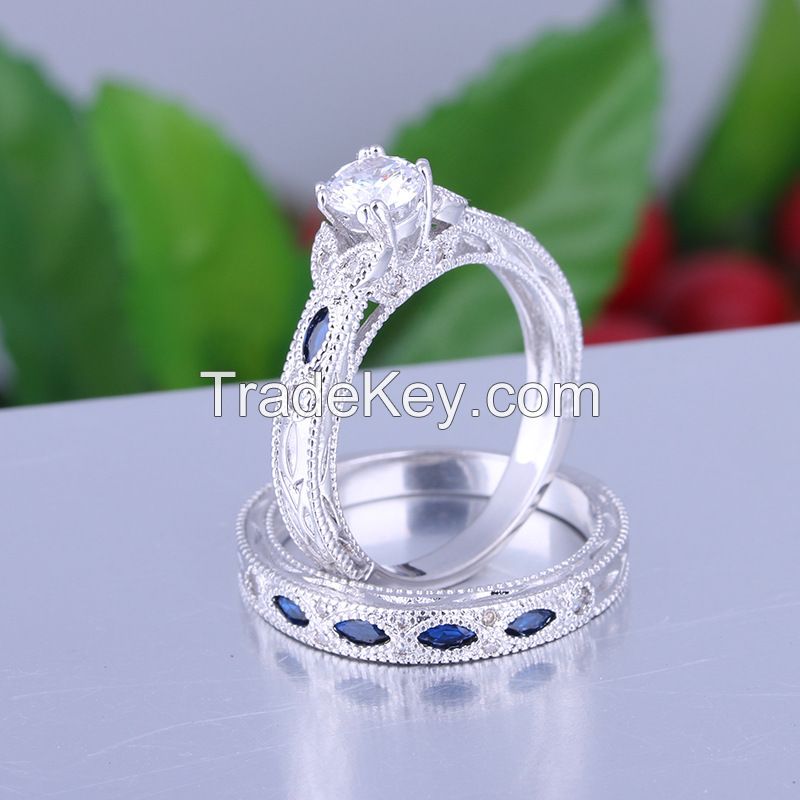 925 Silver anniversary Ring Set for Women and men gift jewelry