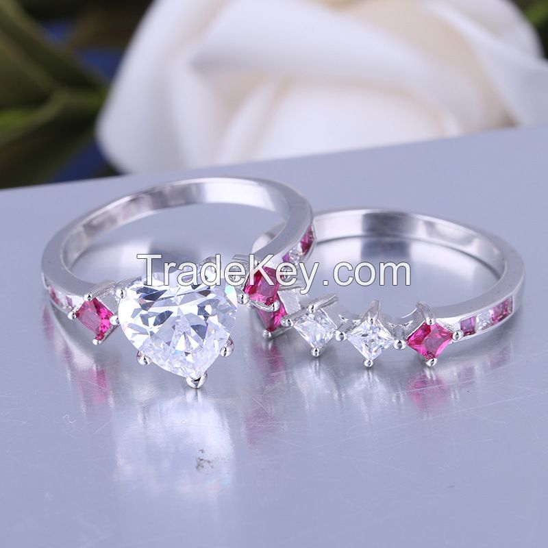 925 Silver Sterling Engagement and wedding heart shape Ring Set for Women