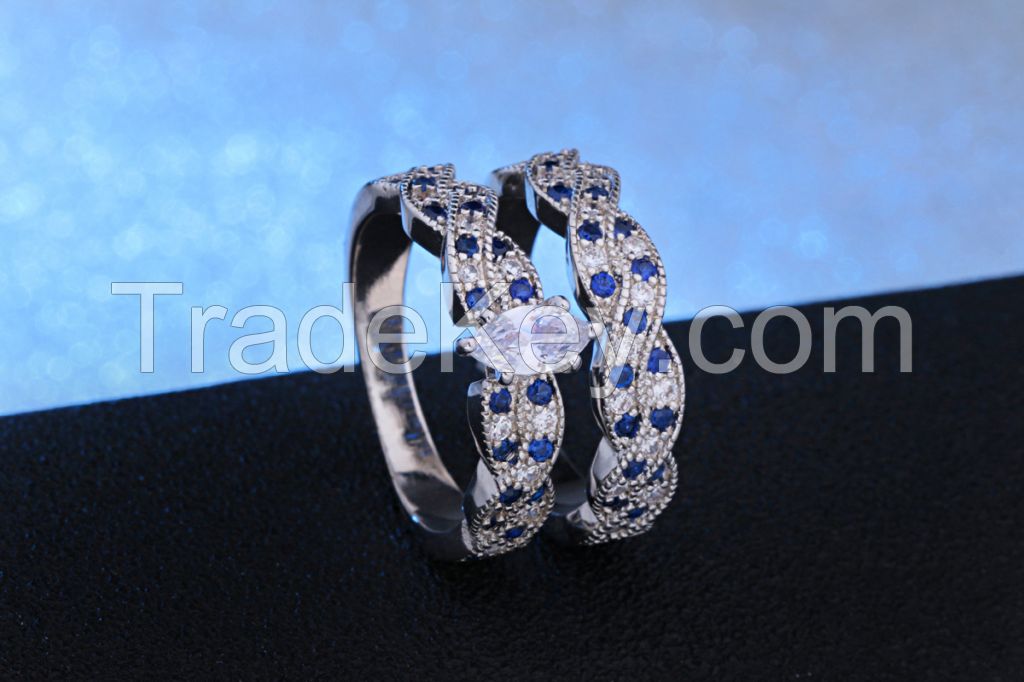 new design hot sale 925 Silver Sterling Ring set with sapphire CZ