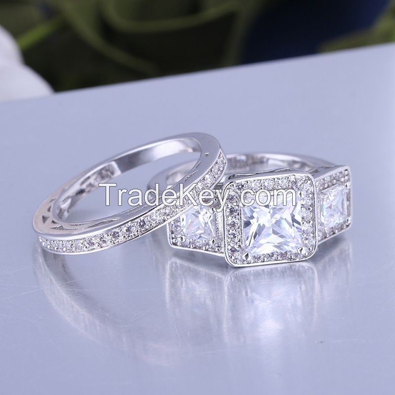 925 Silver Sterling Ring Set for women and men with rhodium plated