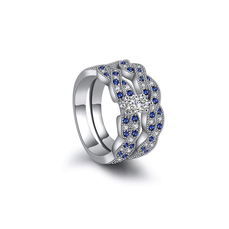 new design hot sale 925 Silver Sterling Ring set with sapphire CZ