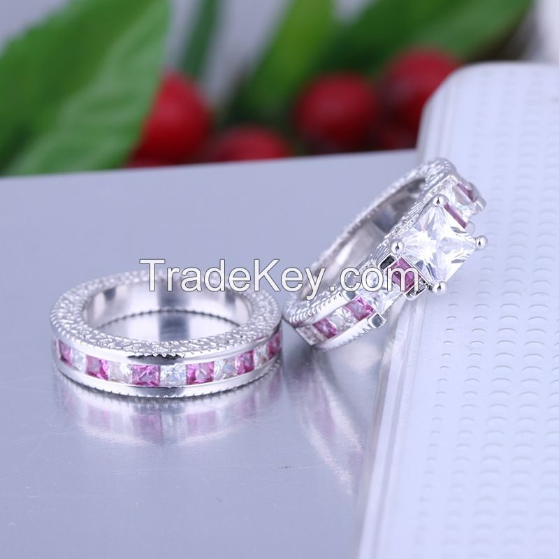 925 Silver Sterling Engagement and wedding Ring Set and gift for Women with square CZ