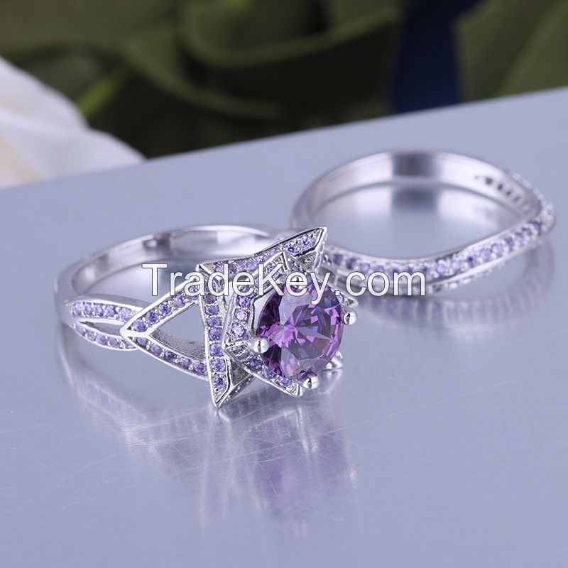 925 Silver Sterling Ring Set  engagement and wedding rings