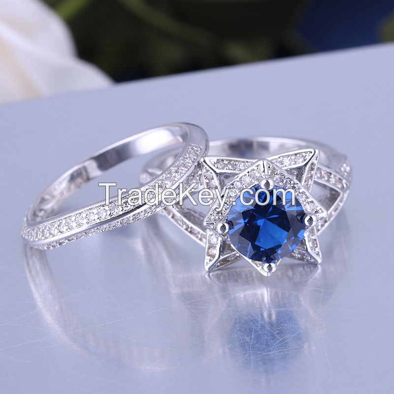 925 Silver Sterling Ring Set for Women  wedding rings with sapphire