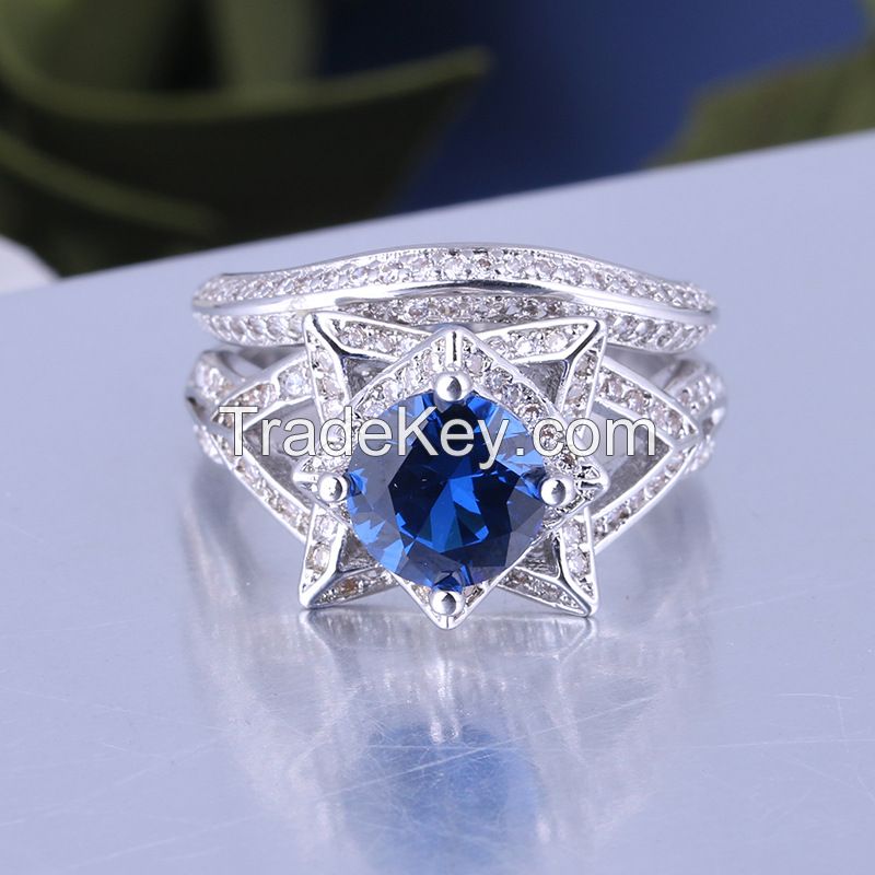 925 Silver Sterling Ring Set for Women  wedding rings with sapphire