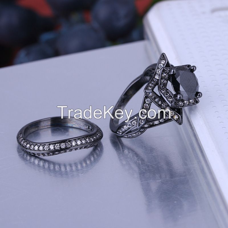 925 Silver Sterling Black rhodium plated Ring Set for Women - S0037