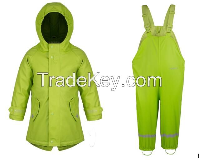 100% waterproof breathable PU coating Children/kids raincoat 