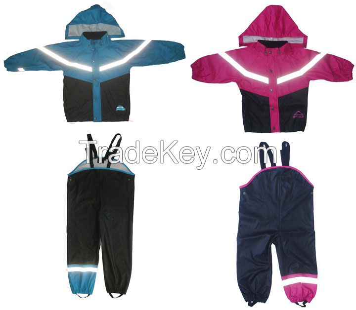 Raincoat Suits Wholesale Cheap Rainwear Fashion Reflective Safety PU Kids Raincoat Suit