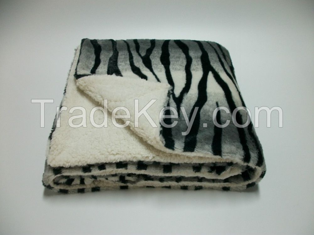 faux fur with berber fleece double layers throw