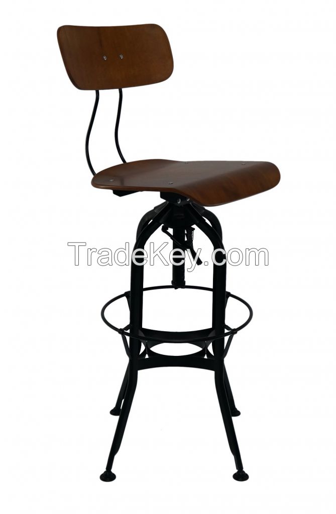 Toledo Metal bar stool chair with wooden seat