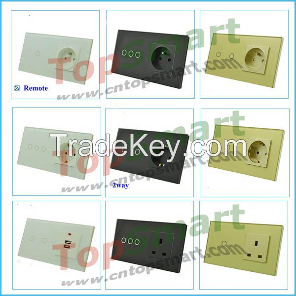 EU wall light remote touch switch and power socket