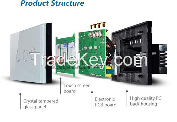 US/AU Standard 1 gang 1 way Remote control light touch panel switch single live line wiring