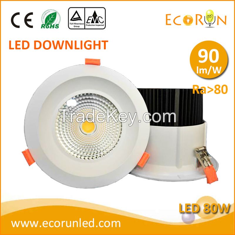 High Lumen Ra>80 10W 20W 30W 40W 50W 60W 70W 80W led downlight with Epistar COB and CE RoHS