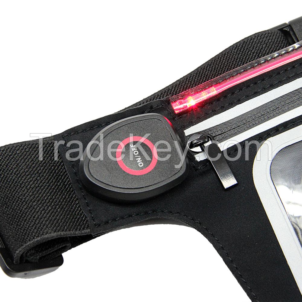 LED fitness water resistant running belt waist bag