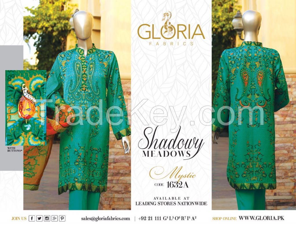 Shadowy Meadows - Digital Printed 3-Piece Unstitched Vintage Silk Pakistani Designer Suit Collection For Women