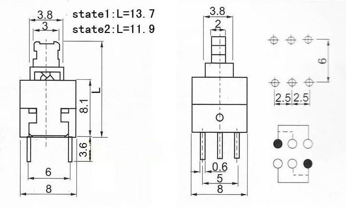 8*8MM SELF-LOCKING KEY SWITCH BUTTON SWITCH