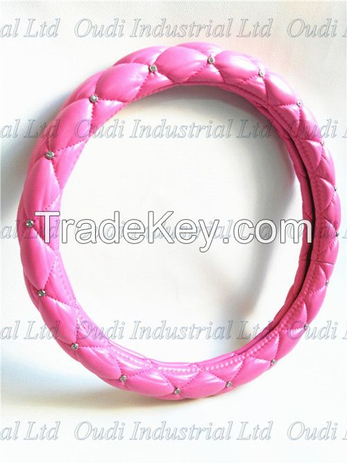 Pink soft car steeing wheel cover with diamond fancy accessories  