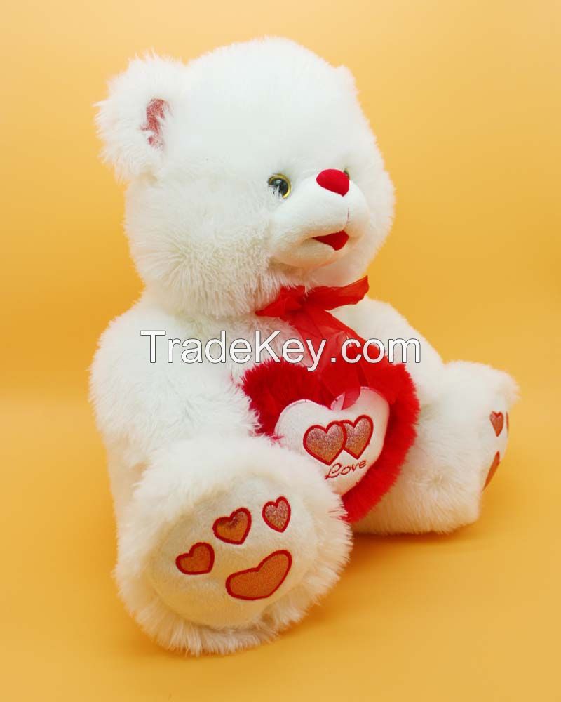 2016 new valentine plush stuffed bear with red heart for wedding decoration or gift