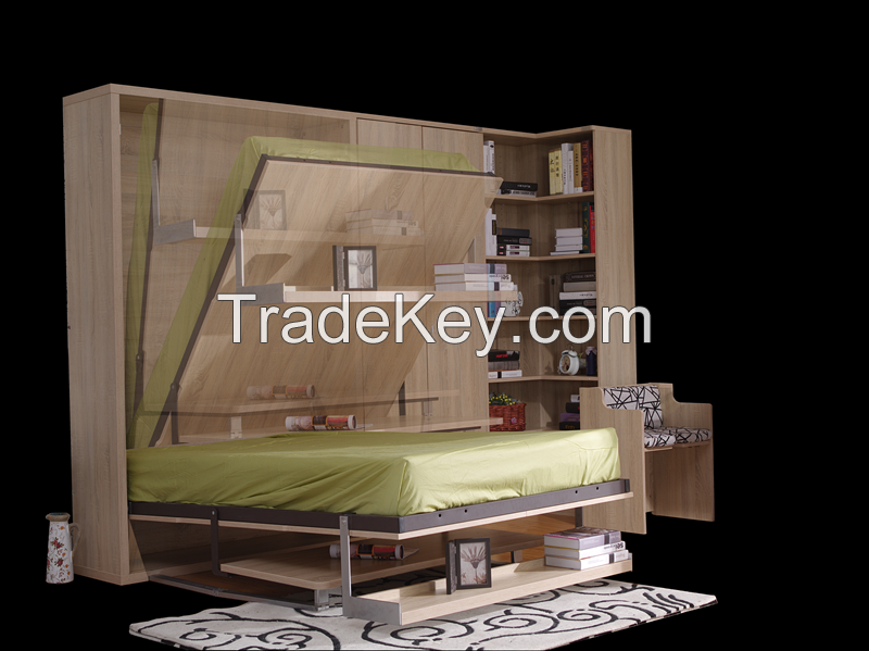 Vertical Tilting Single Murphy Wall Bed with Table and Shelf FJ-22