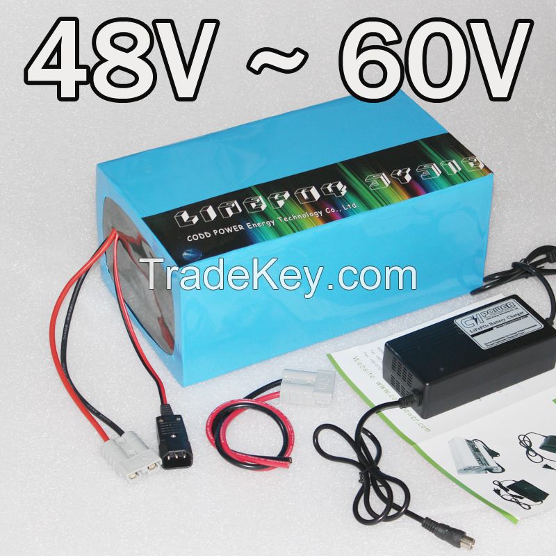 48V 60V electric bike Lithium battery 13S 16S scooter battery pack