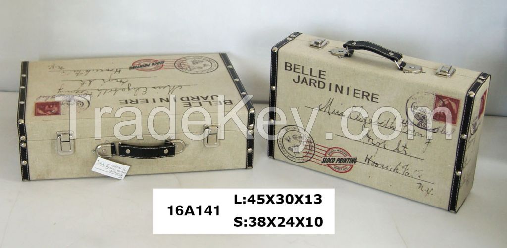 burlap suitcase, storage box, gift bix, travel case, suitcase. decoration box