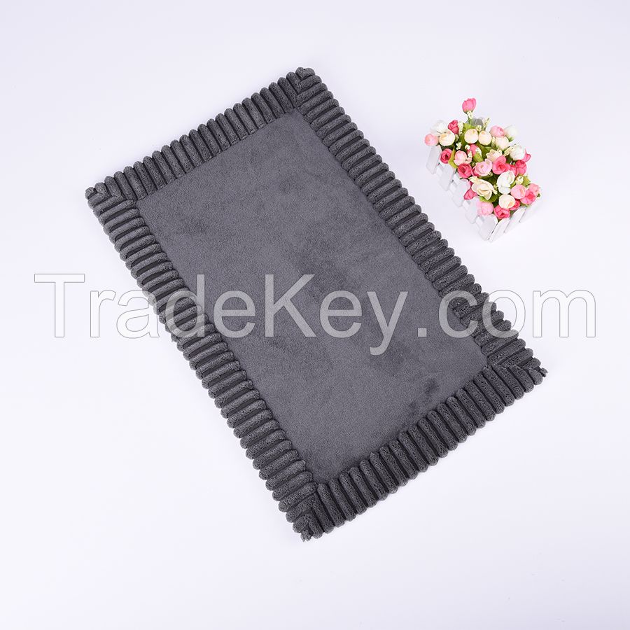 Dark Grey Memory Foam Design Coral Fleece Bath Mat