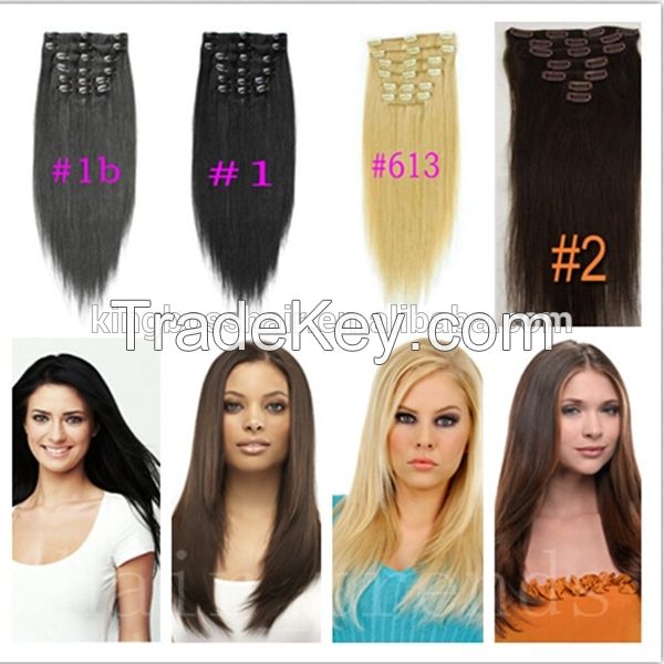 Hot sale 100%human hair clip-in hair  Brzailian hair 