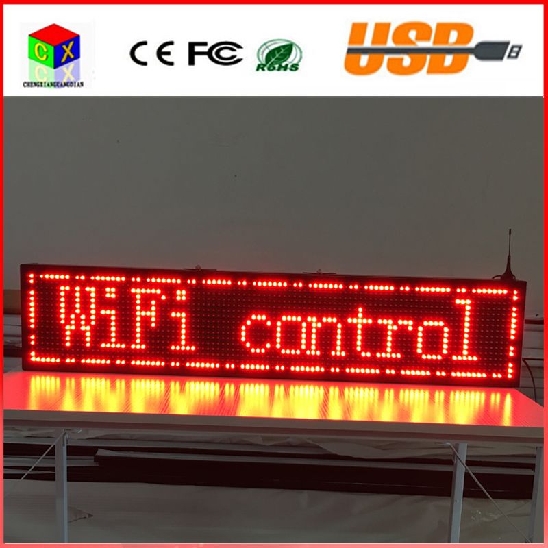 Led display screen 40X8 inch P10 indoor RED LED sign wireless and usb programmable rolling information