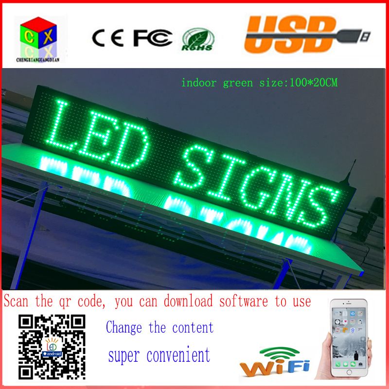 Led display screen 40X8 inch P10 indoor Green LED sign wireless and usb programmable rolling information