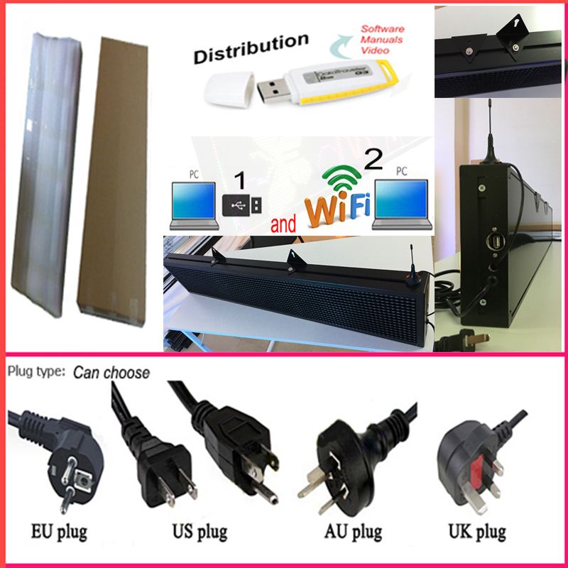 Led display screen 40X8 inch P10 indoor blue LED sign wireless and usb programmable rolling information 