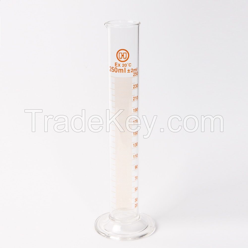 HUAOU Measuring Cylinder, with spout and graduation, with glass round base or plastic hexagonal base