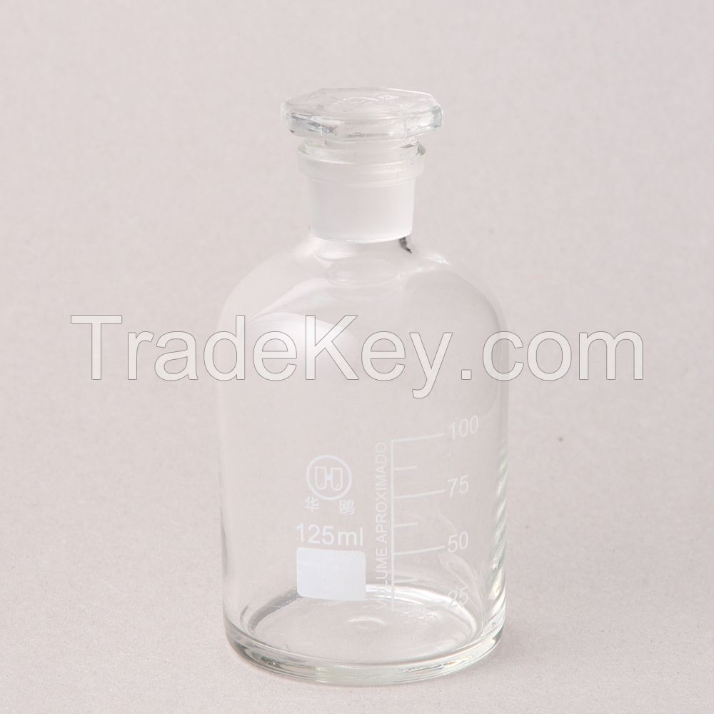 HUAOU Reagent bottle, clear glass, narrow mouth with ground-in glass or plastic stopper