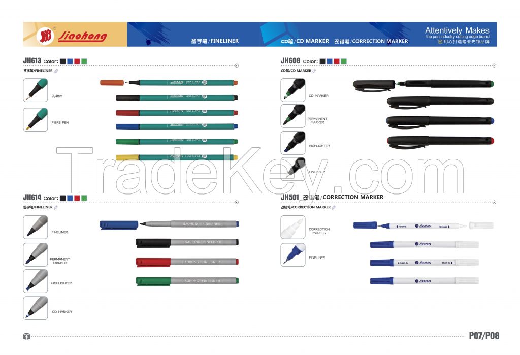 fibre pen,dual-tipfiberpen,fineliner,CD marker,correction marker,aluminium barrel marker,permanent marker,dual-tip marker,highlighter,ballpoint pen