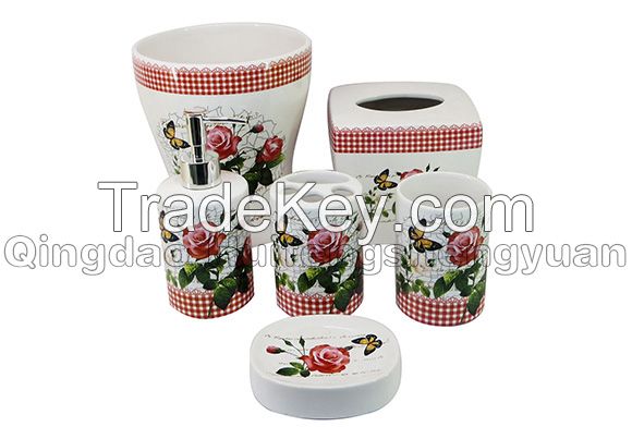 flower decal ceramic bathroom set of 6