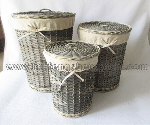 wooden wicker tall storage basket set of 3