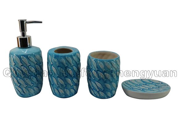 full embossed fish ceramic bathroom set