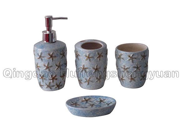 full embossed fish ceramic bathroom set