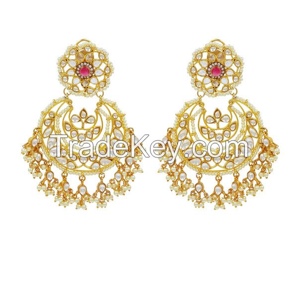 Gold Earrings with kundan and Ruby