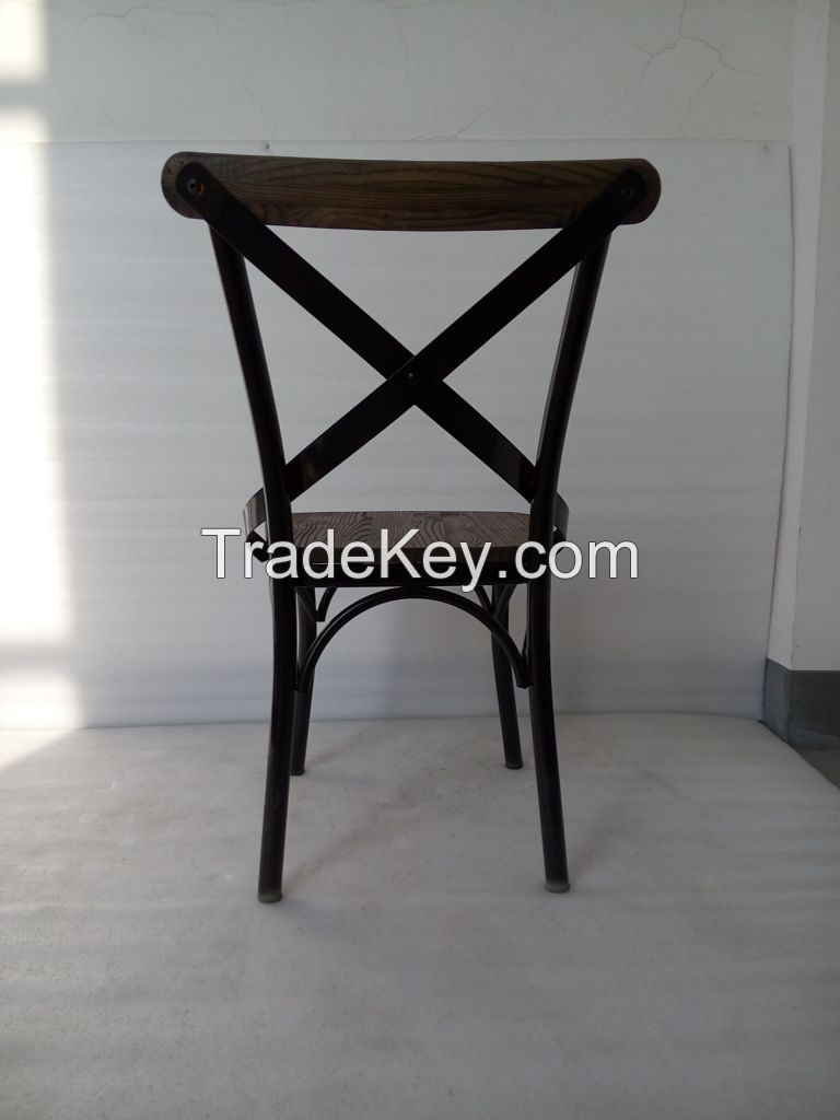 No folding metal chair for home furniture design with wooden seat