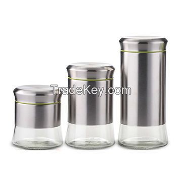 Glass canister with stainless steel material